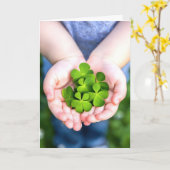 Carte Quatre Feuilles D'Anniversaire En Petites Mains (Fleur jaune)