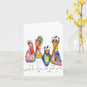 Carte Quatre oiseaux fantaisistes mignons colorés (Fleur jaune)