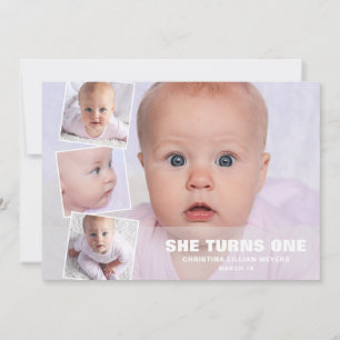 Carte Quatre photos Collage rose premier anniversaire