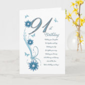 Carte quatre-vingt-onzième anniversaire dans la sarcelle (Fleur jaune)