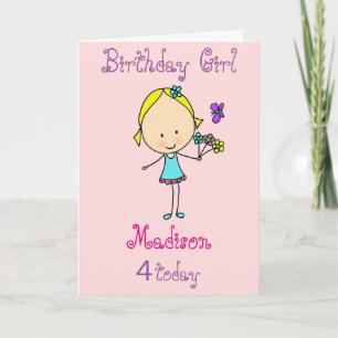 Carte Quatrième fille d'anniversaire personnalisée