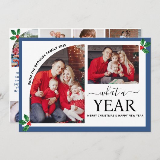 Carte Quel an Collage photo multiple Noël Holly (Devant / Derrière)