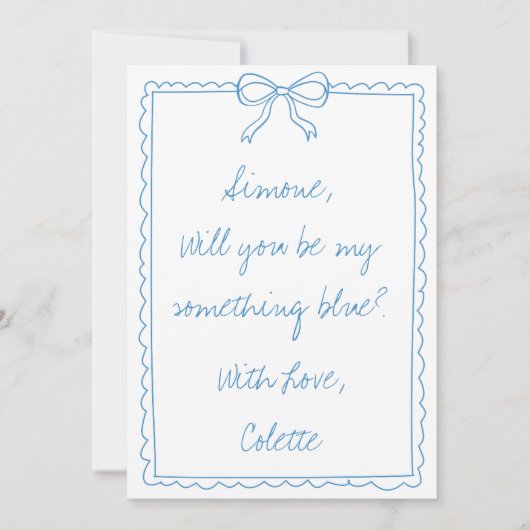 Carte Quelque chose Blue Crew Bow Doodle Bridesmaid Prop (Devant)