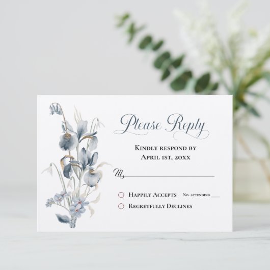 Carte QUELQUE CHOSE DE BLEU -IRIS Répondre RSVP (Debout devant)