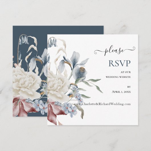 Carte QUELQUE CHOSE DE BLEU, Site Mariage RSVP (Devant / Derrière)