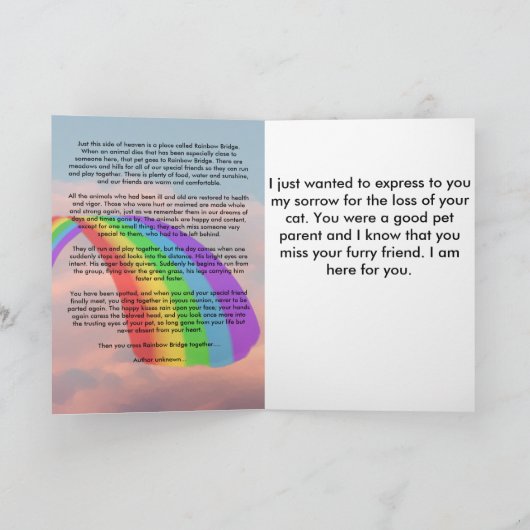 Carte Quelqu'un m'attend à Rainbow Bridge Cat (Intérieur)