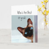 Carte Qui est le meilleur Humour Cat Kitten de 89 ans (Fleur jaune)
