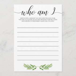 Carte Qui suis-je Baby shower Jeu Neutre Genre