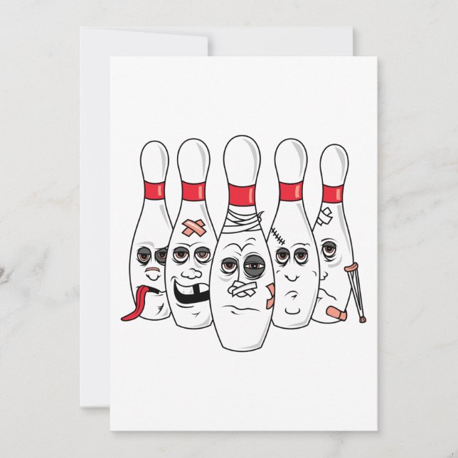 Carte quilles de bowling blessées dessin animé (Devant)