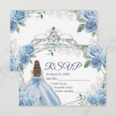 Carte Quinceañera 15 Anos Dusty Blue RSVP (Devant / Derrière)