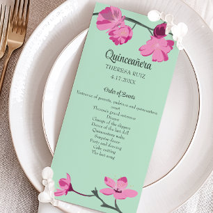 Carte Quinceanera en fleurs de cerisier rose et menthe v