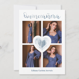 Carte Quinceañera Espagnol Tendance Cœur Bleu 4 Photos
