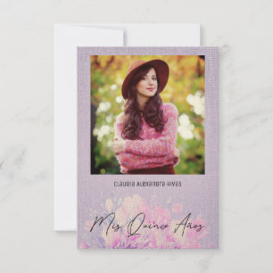 Carte Quinceañera Español Floral Textil Textura Morado
