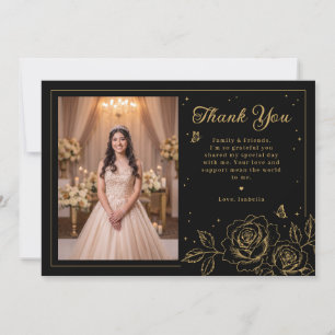 Carte Quinceañera Florale Noir & Or