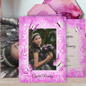 Carte Quinceanera, papillon rose et noir