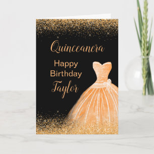 Carte Quinceanera Peach Orange Robe Faux Parties scintil
