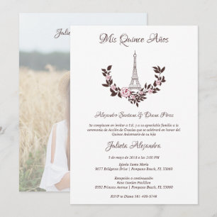 Carte Quinceañera Photo Rouge Chic Classique Paris Eiffe