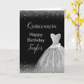 Carte Quinceanera Robe Argent Parties scintillant Faux (Fleur jaune)