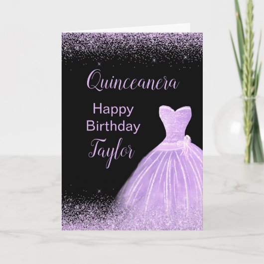 Carte Quinceanera Robe claire violet Parties scintillant (Devant)