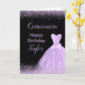 Carte Quinceanera Robe claire violet Parties scintillant (Fleur jaune)