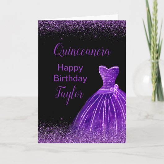 Carte Quinceanera Robe Violet foncé Robe Faux Parties sc (Devant)