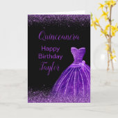 Carte Quinceanera Robe Violet foncé Robe Faux Parties sc (Fleur jaune)