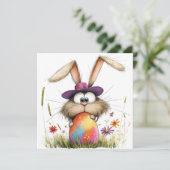 Carte Quirky Bunny with Decorated Egg Easter Greeting (Debout devant)