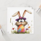 Carte Quirky Bunny with Decorated Egg Easter Greeting (Devant/Arrière en situation)
