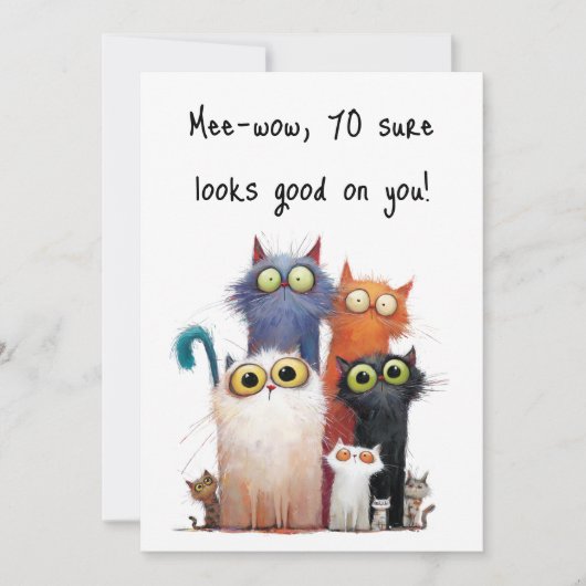 Carte Quirky Cats with Big Eyes 70th Birthday Flat (Devant)