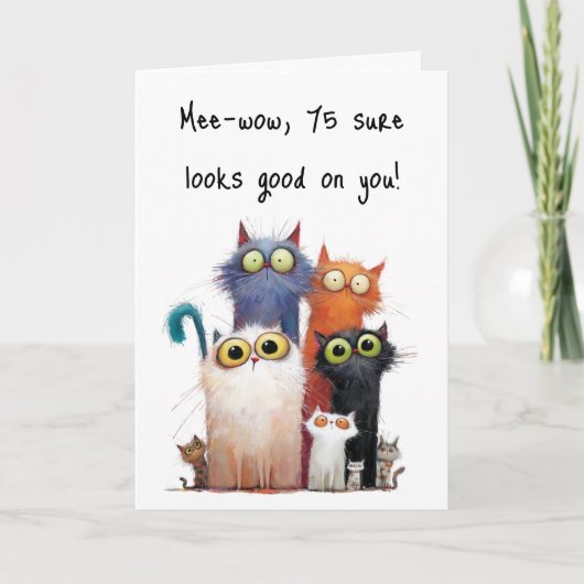 Carte Quirky Cats with Big Eyes 75th Birthday Greeting (Devant)