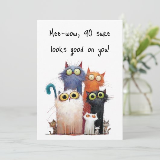 Carte Quirky Cats with Big Eyes 90th Birthday Flat (Debout devant)