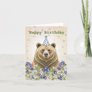 Carte Quirky Grisly Bear avec Blueberries Hommes Anniver