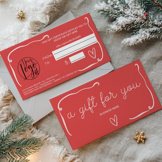 Carte Quirky Retro Coral Red Christmas Gift Certificate