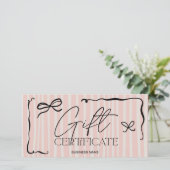 Carte Quirky Retro Pink Hand-Drawn Bow Gift Certificate (Debout devant)