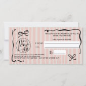 Carte Quirky Retro Pink Hand-Drawn Bow Gift Certificate (Dos)