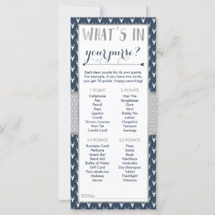 Carte Qu'y a-t-il dans votre sac à main ? Jeu baby showe