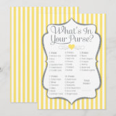 Carte Qu'y a-t-il dans votre sac Jeu Douche gris jaune (Devant / Derrière)