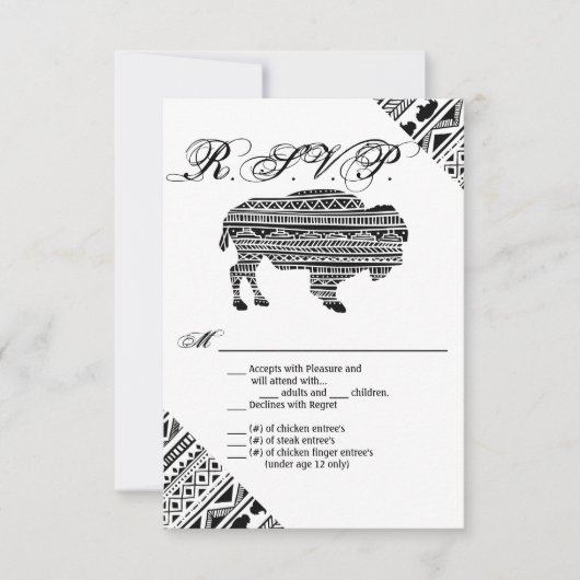 Carte R.S.V.P 3,5 x 5 Boho Buffalo Motif tribal Bo (Devant)