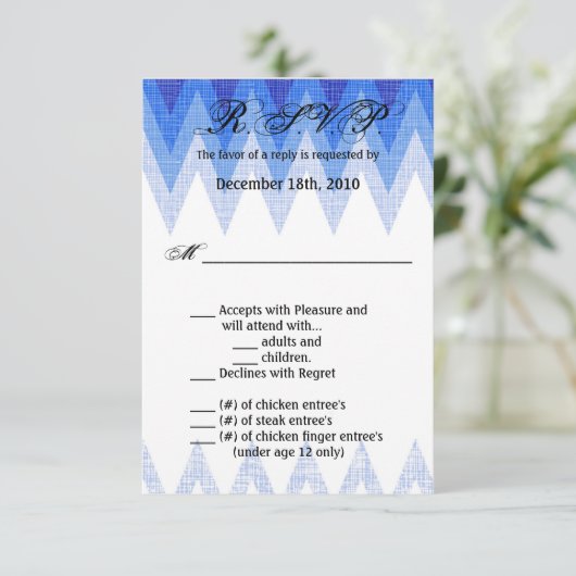 Carte R.S.V.P 3,5 x 5, Ombre Chevron Blue (Debout devant)