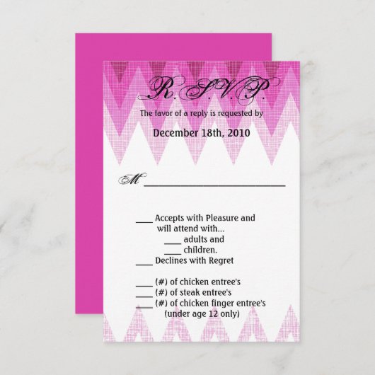 Carte R.S.V.P 3,5 x 5, Ombre Chevron rose (Devant / Derrière)