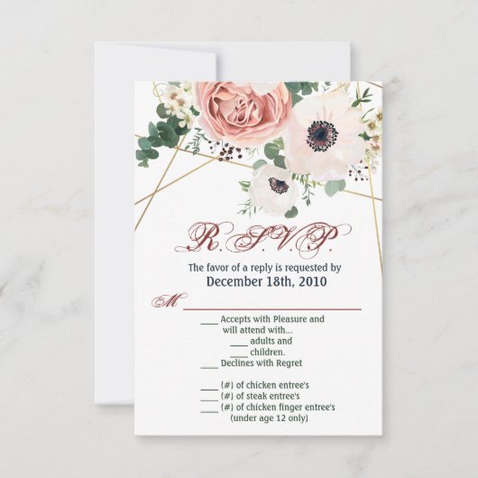 Carte R.S.V.P. 3.5x5 Anemone Rose géométrique de j (Devant)