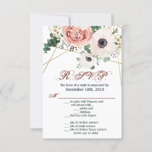 Carte R.S.V.P. 3.5x5 Anemone Rose géométrique de j