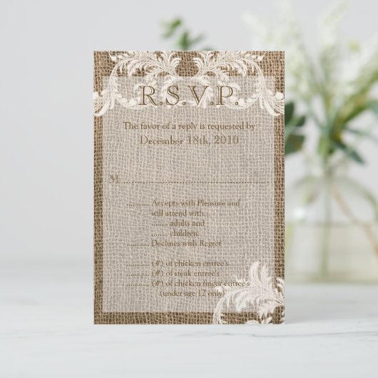 Carte R.S.V.P. 3,5x5 Burlap Lace Pays Ouest (Debout devant)