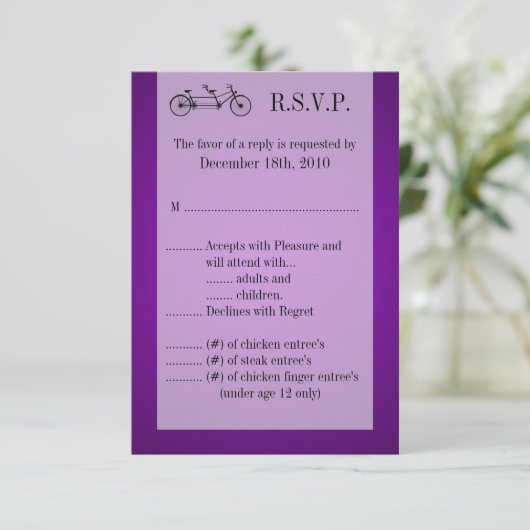 Carte R.S.V.P 3,5x5 Double Vélo Violet (Debout devant)