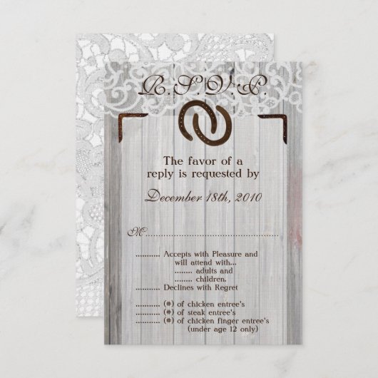 Carte R.S.V.P. 3.5x5 Fer à Cheval Bois (Devant / Derrière)