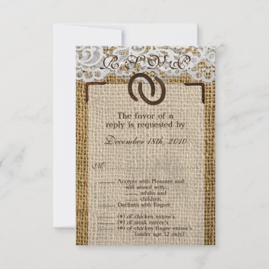 Carte R.S.V.P. 3,5x5 Fer à Cheval Burlap (Devant)