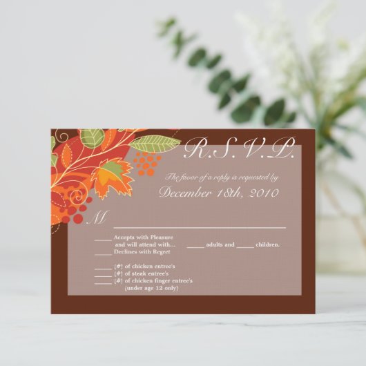 Carte R.S.V.P. 3.5x5 Feuilles automnales automne f (Debout devant)
