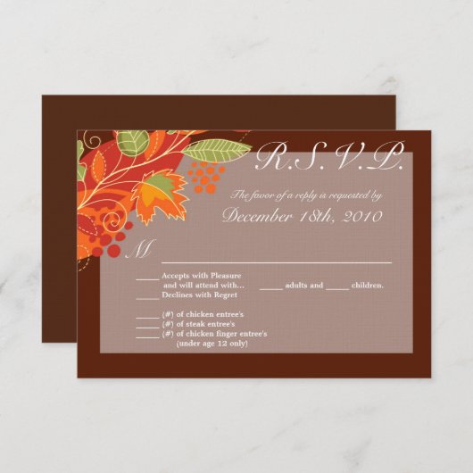 Carte R.S.V.P. 3.5x5 Feuilles automnales automne f (Devant / Derrière)