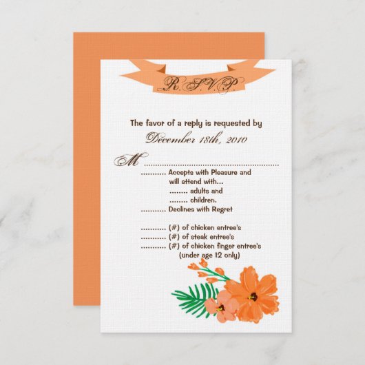 Carte R.S.V.P. 3,5x5 Fleur Hibiscus de printemps H (Devant / Derrière)