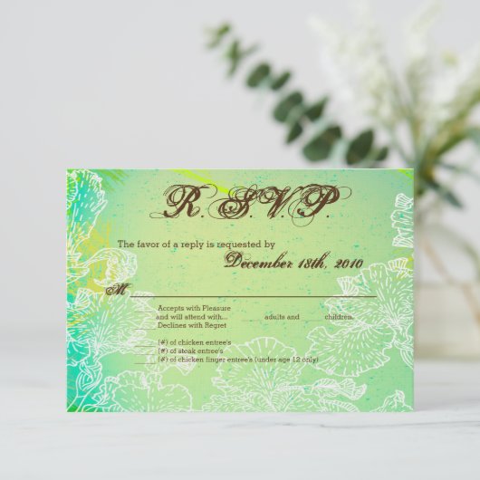 Carte R.S.V.P. 3,5x5 Fleur Hibiscus de printemps H (Debout devant)